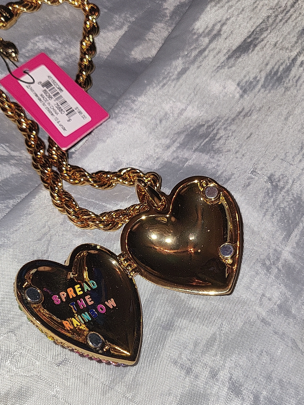 Betsey Johnson Gold-Tone Rainbow Crystal Heart Locket Necklace PL - Picture 4 of 4